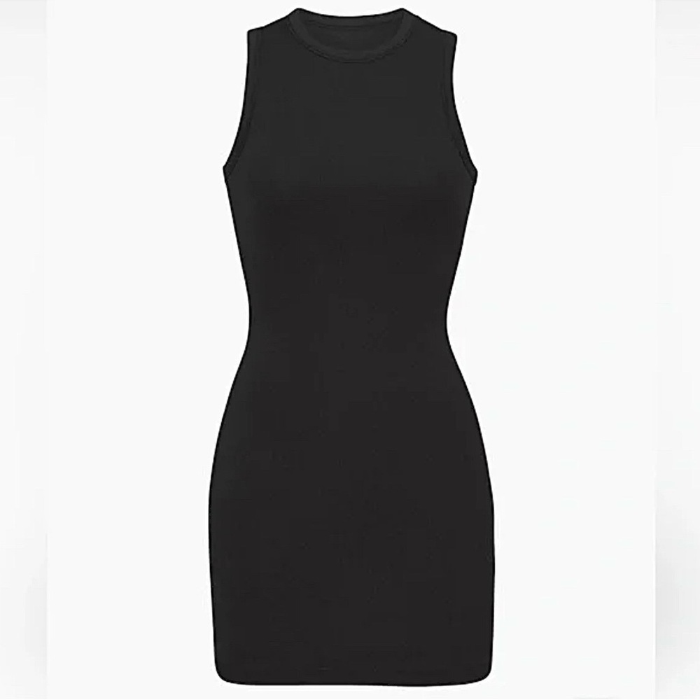 SKIMS Cotton Rib Tank Dress, Soot/Black, size XXS